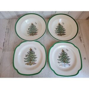 Spode 9" square plate soup salad bowl set England Christmas tree home decor